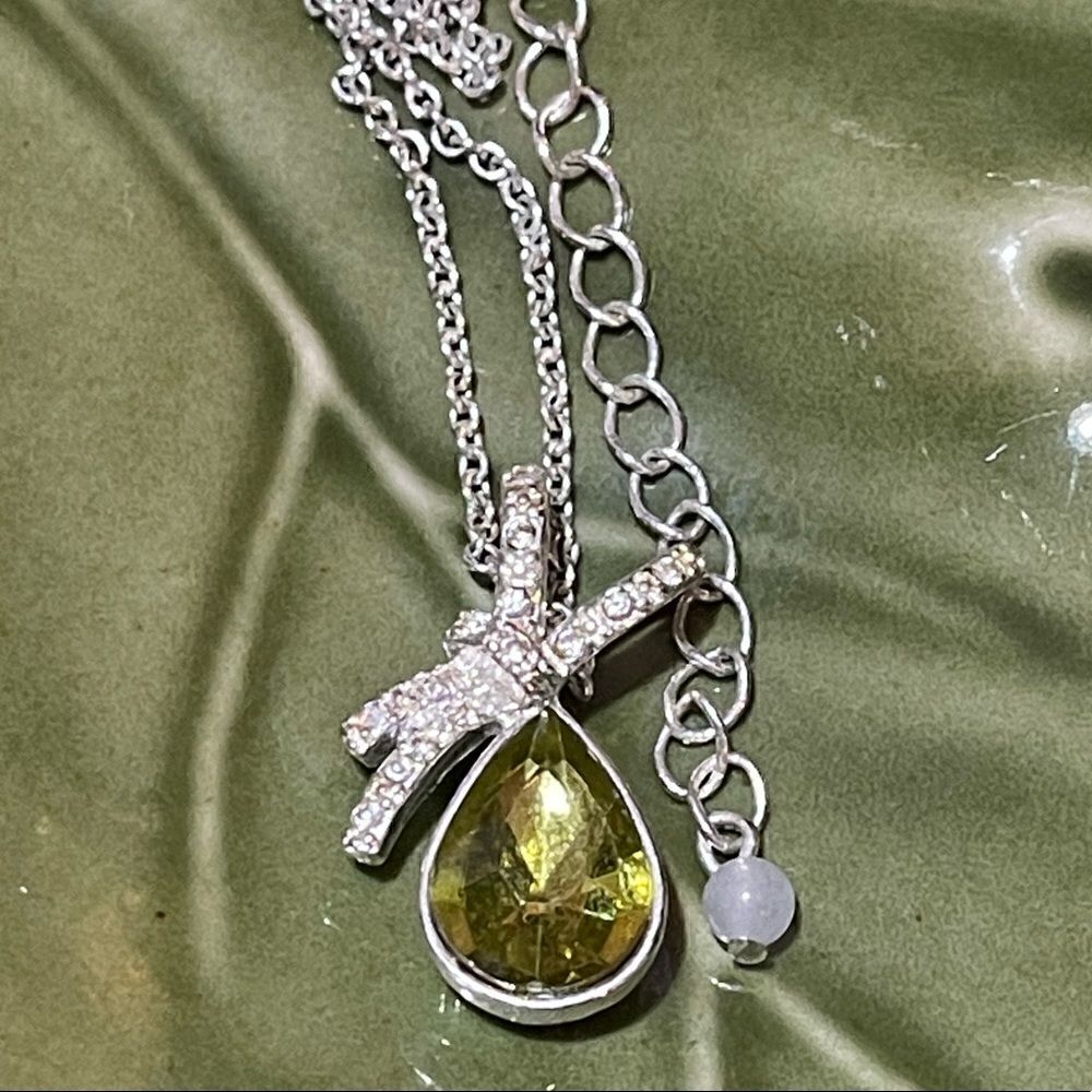 Rhinestone and Glass Citrine Stone Necklace 18”